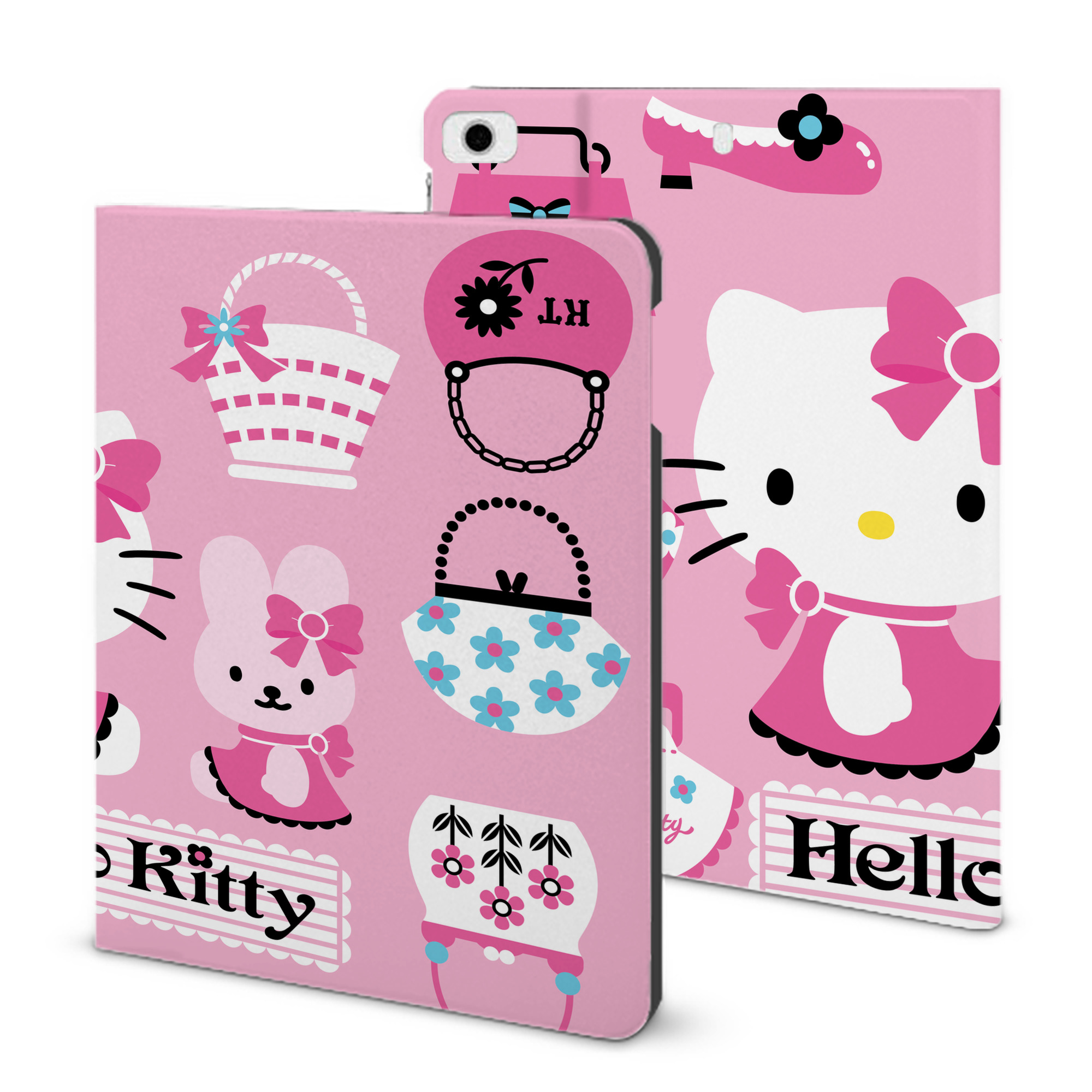 （画像用） Hello Kitty ハローキティ IPad ケース ブック型 PUレザー TPU 耐衝撃 軽量 薄型 ペン収納なし 全面保護 IPad 各モデル対応